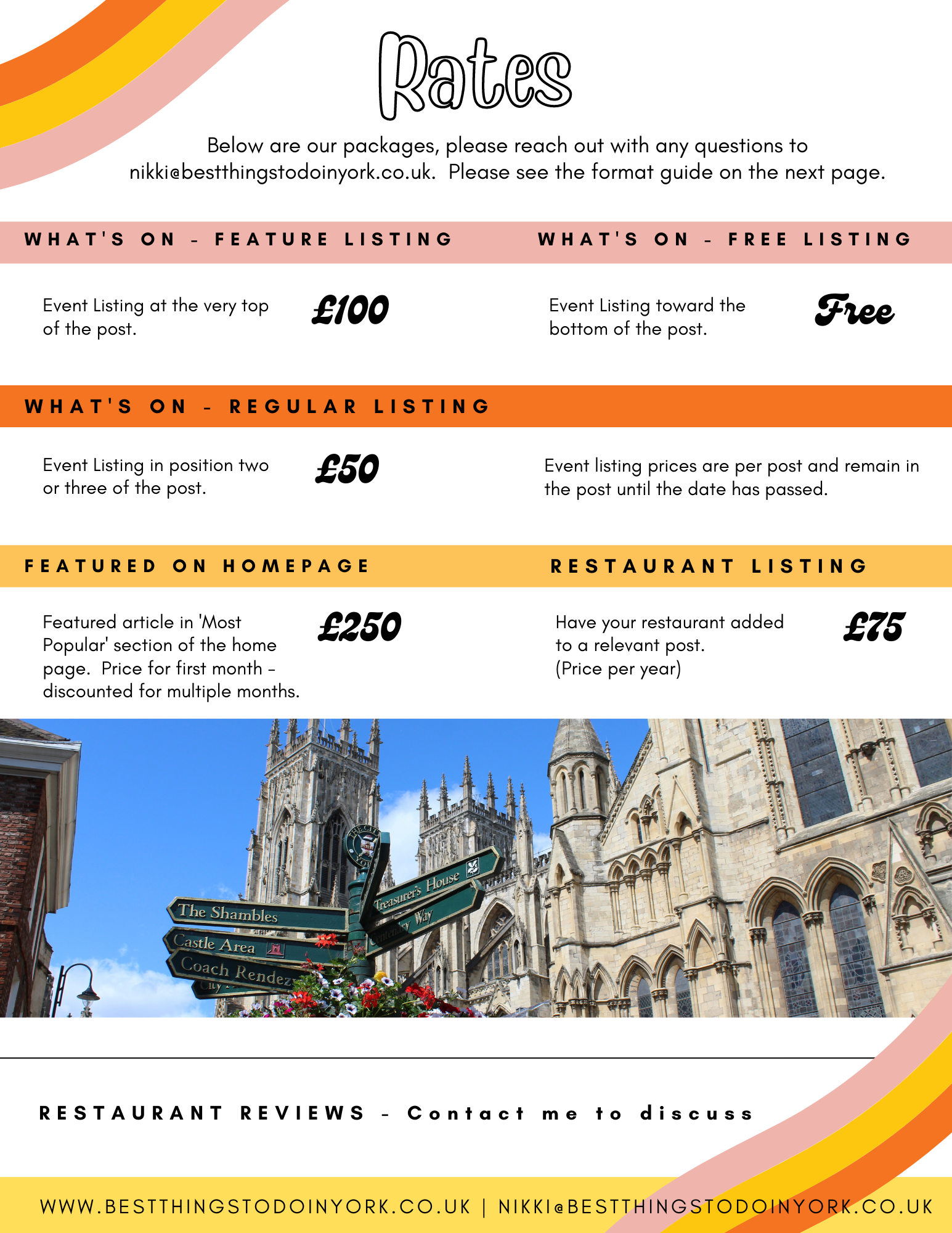 Best Things to do in York - Advertising Price List 