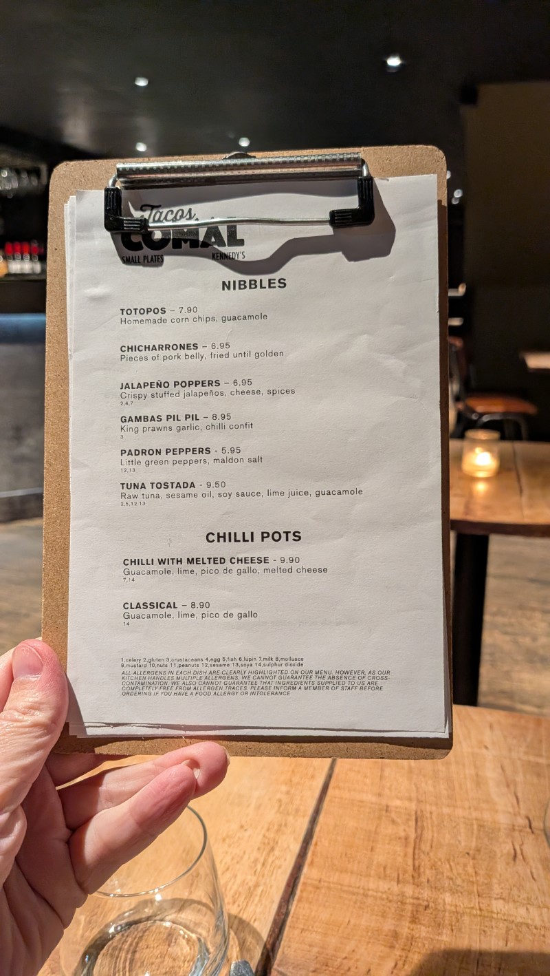 Kennedy's Mexican Food Menu