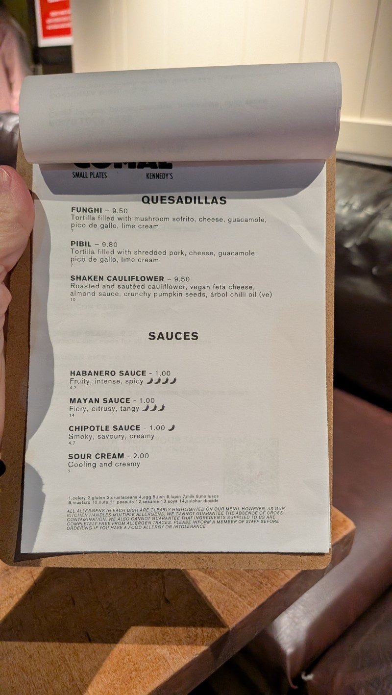 Kennedy's Mexican Food Menu